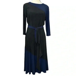 Lauren Ralph Lauren Women's Sz‎ 8 Two-Tone Jersey Knit Belted A- Line Midi Dress
